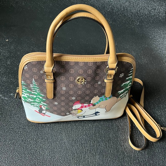 Giani Bernini Handbags - Vtg Giani Bernini Winter Scene Monogram Satchel Handbag Holiday Crossbody Bears